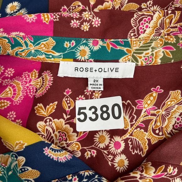 Rose & Olive Top Women 2X Colorful Floral Mixed Print Long Sleeve Button Shirt - Picture 7 of 10
